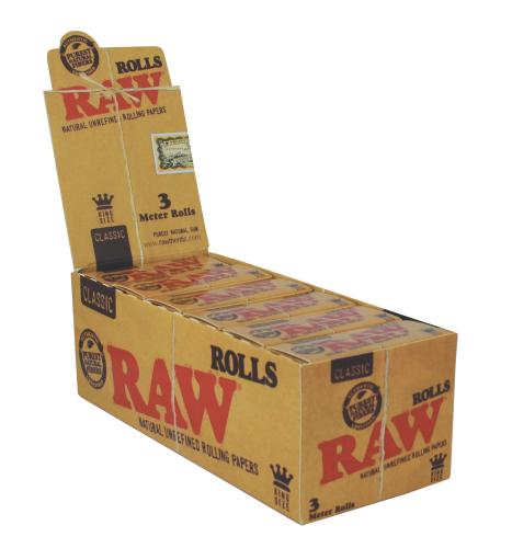 Display de 12 libritos por 1 hoja de 3 metros de papel RAW king size slim classic.